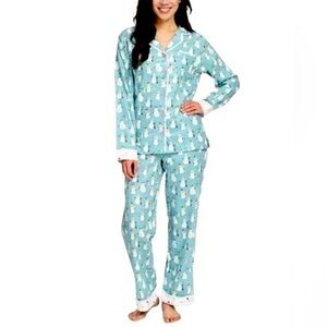 Munki Munki Snowman Print Classic Flannel Pajamas Set In Turquoise Women’s 2XL